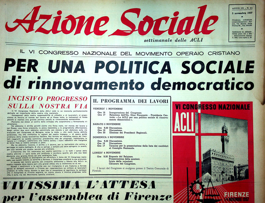 Prima pagina di Azione Sociale n.44, 3 novembre 1957